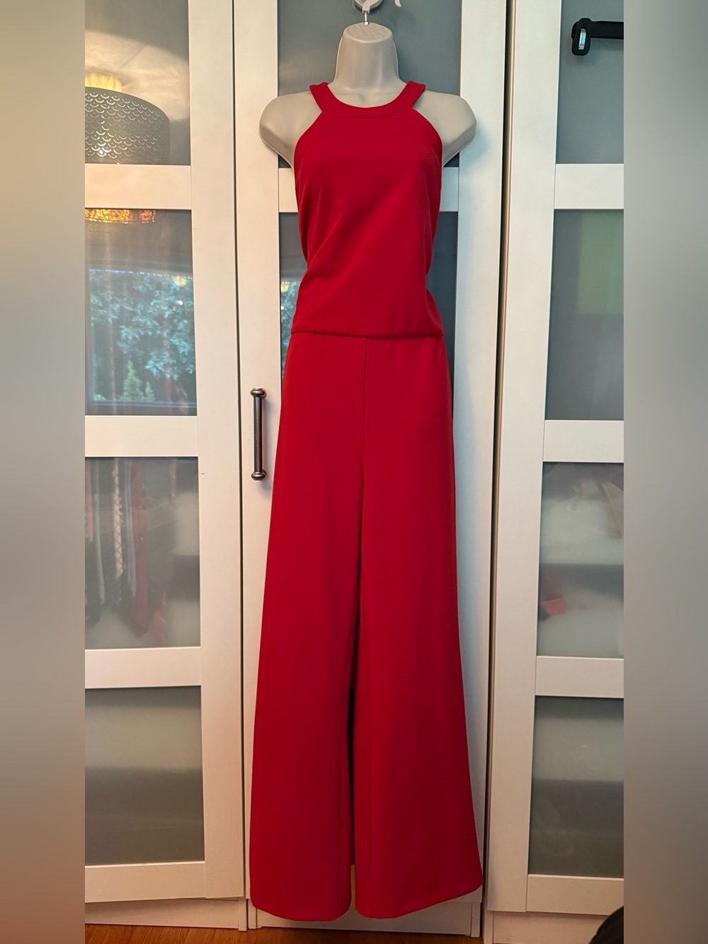 Jude Connally Bold Red Halter Wide-Leg Jumpsuit